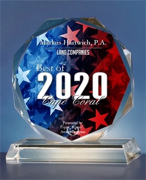 Picture showing the award trophy of 2020 Best Land Companies in Cape Coral