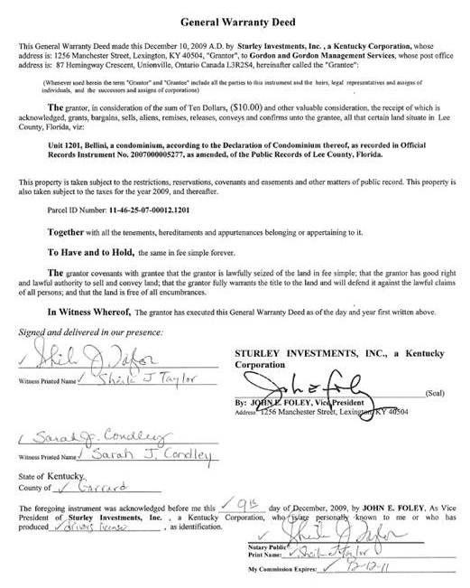 Picture of a General Warranty Deed